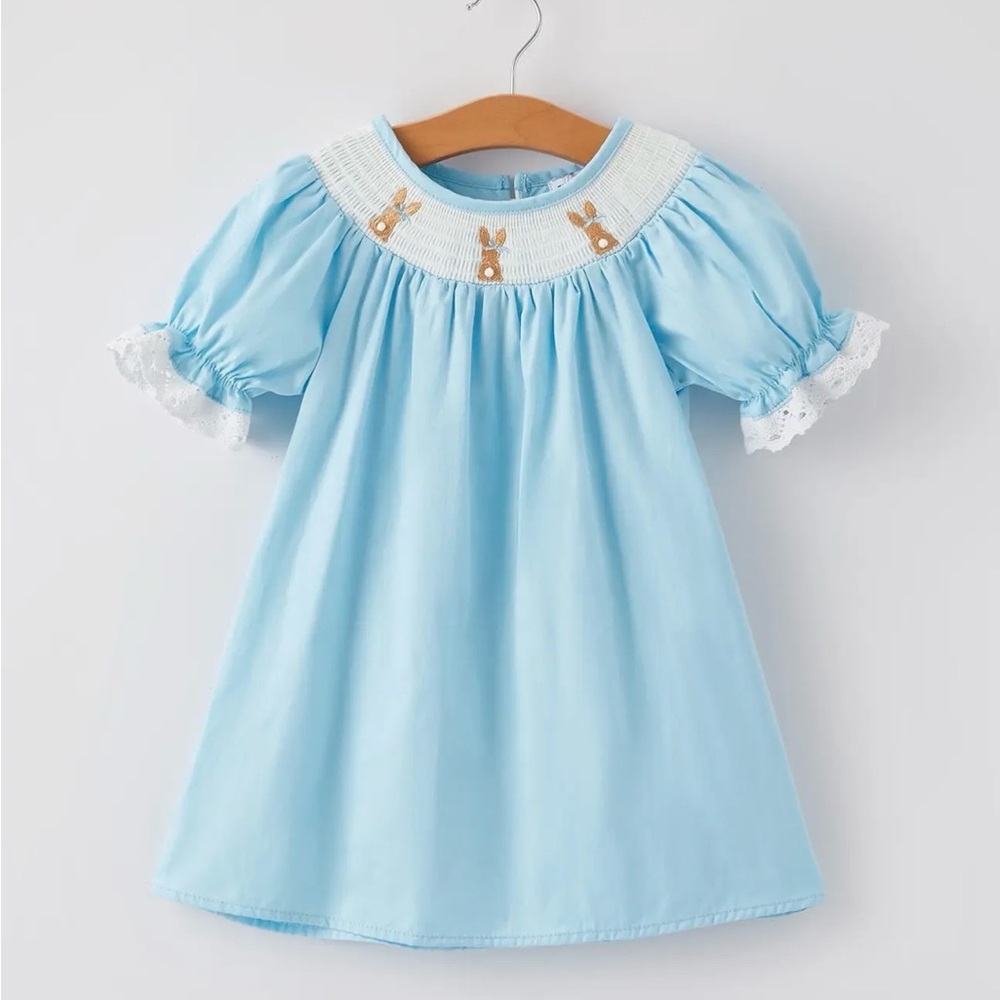 Blue Dress with Bunny Embroidery